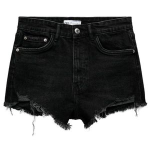 Zara High Rise Denim Shorts in Washed Black